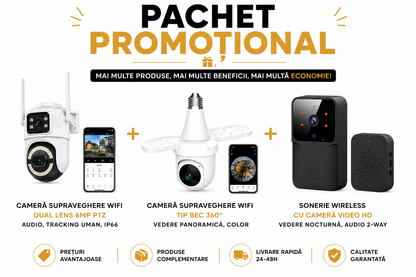 Kit Pază Casă Complet — Cameră Exterior, Cameră Interior și Sonerie cu Cameră