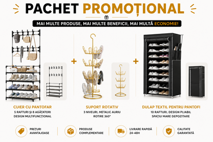 Pachet Organizare Încălțăminte — Cuier cu Pantofar, Suport Rotativ și Dulap Pantofi