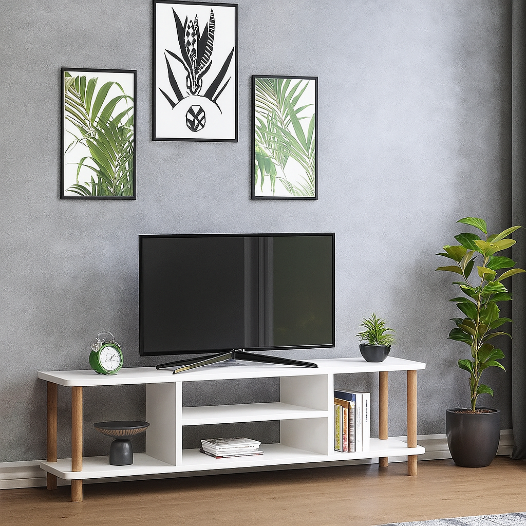Comoda TV cu rafturi 120 cm — Confort Practic Pentru Casa Ta