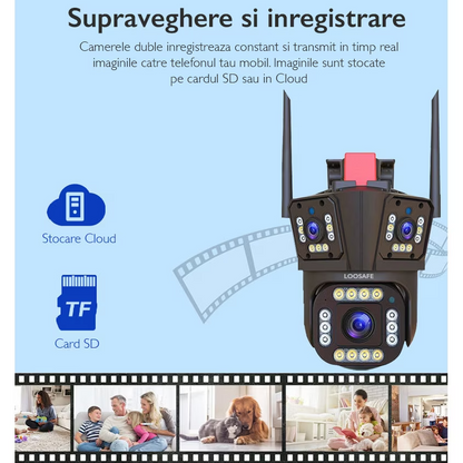 Camera de Supraveghere Tripla WIFI 12MP Ultra HD — Control și Siguranță Zi de Zi