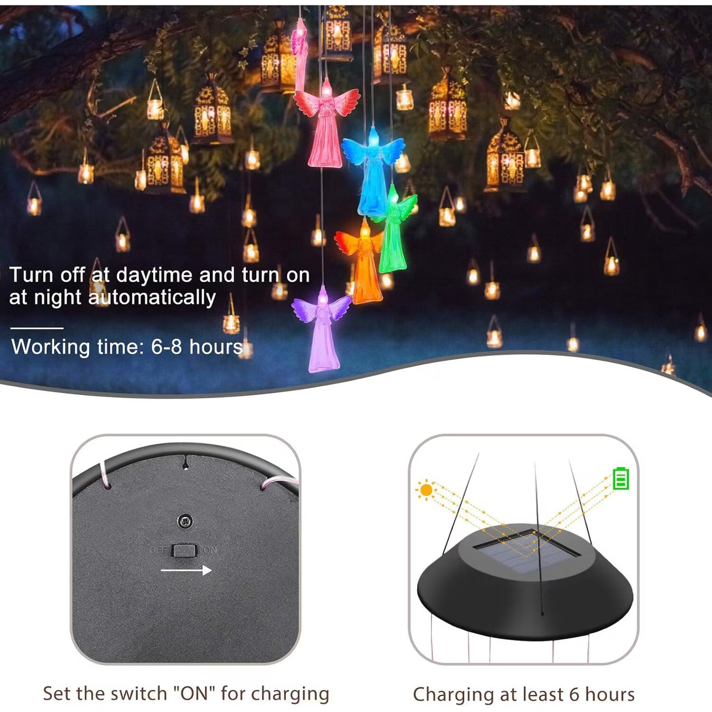 Ghirlanda solara decorativa ingerasi cu lumini LED multicolore si senzor — Ambient Modern Pentru