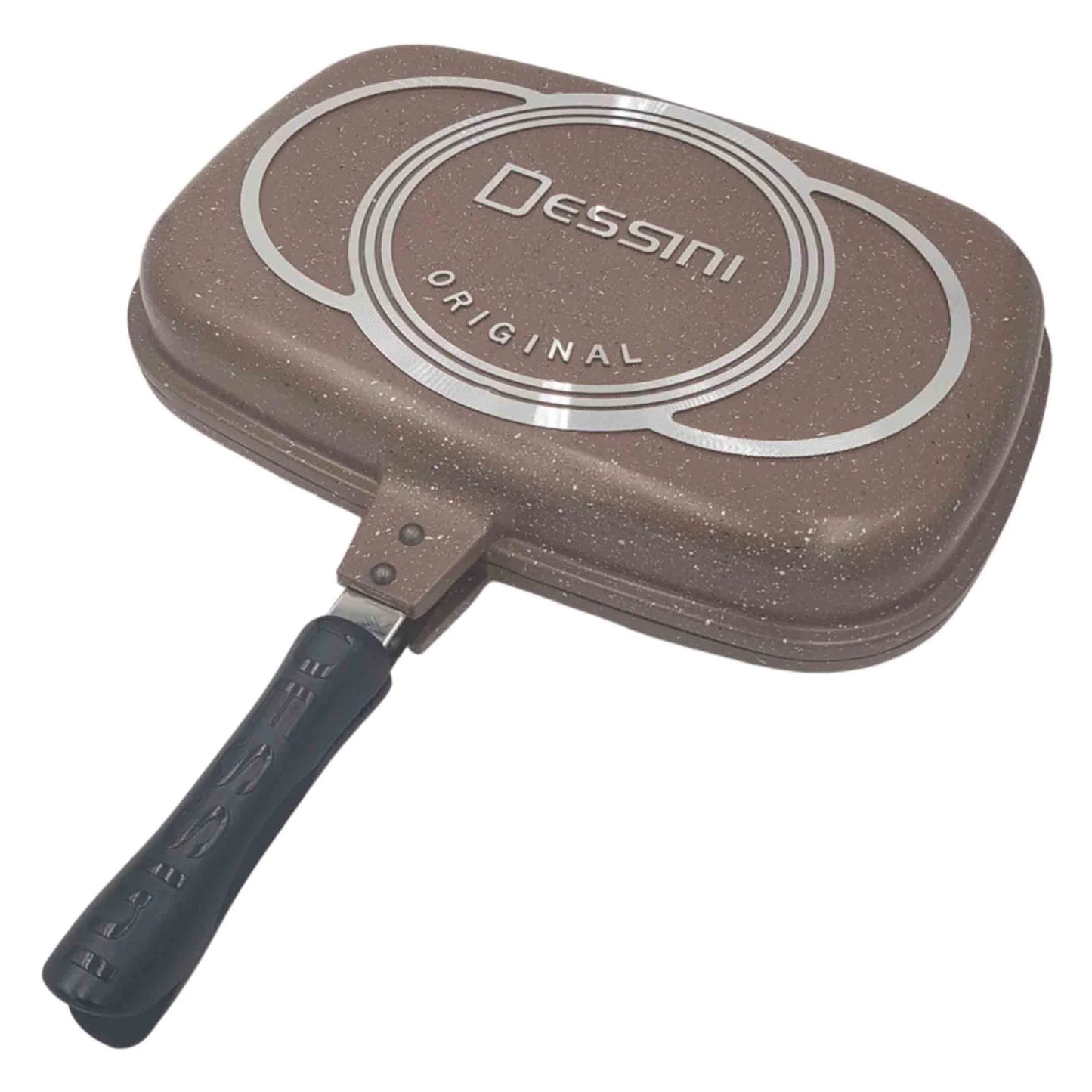 Tigaie Dublă Grill Dessini 36 cm cu Interior Antiaderent și Garnitură Silicon, A-127-35