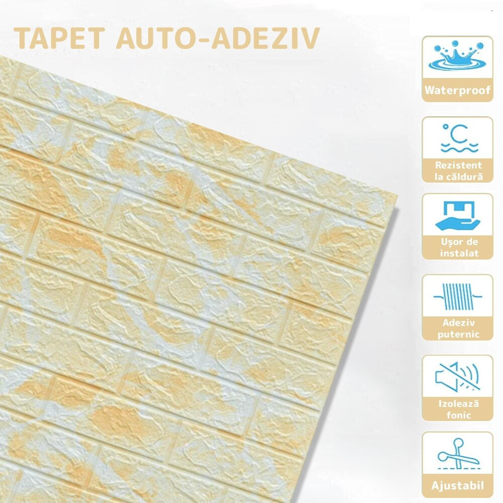 Tapet 3D caramida -alb auto-adeziv pentru interior 70 x 77 — Confort Practic Pentru Casa Ta
