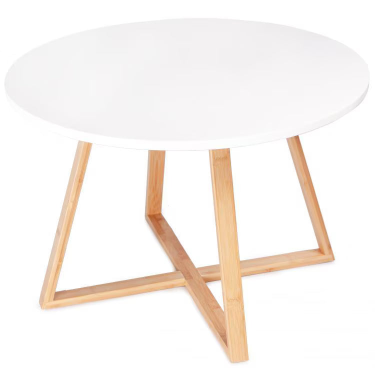Masa de cafea rotunda 60 cm blat MDF picioare bambus — Confort Practic Pentru Casa Ta