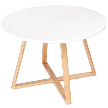 Masa de cafea rotunda 60 cm blat MDF picioare bambus — Confort Practic Pentru Casa Ta