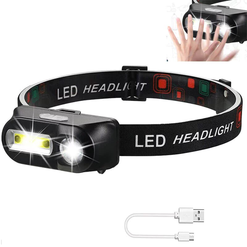 Lanterna frontala de cap cu senzor 3 moduri iluminat led — Ambient Modern Pentru Acasă