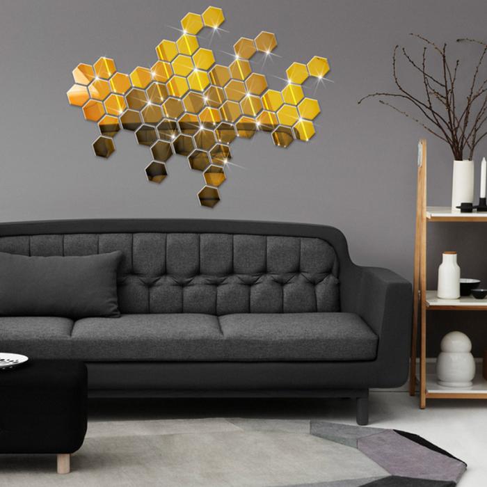 Set 12 oglinzi acrilice autoadezive decorative forma hexagon 20 si — Confort Practic Pentru Casa