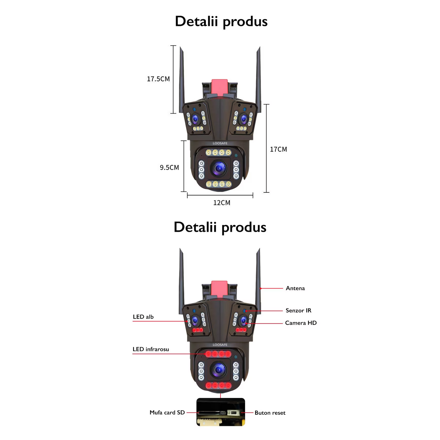 Camera de Supraveghere Tripla WIFI 12MP Ultra HD — Control și Siguranță Zi de Zi