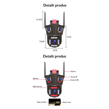 Camera de Supraveghere Tripla WIFI 12MP Ultra HD — Control și Siguranță Zi de Zi