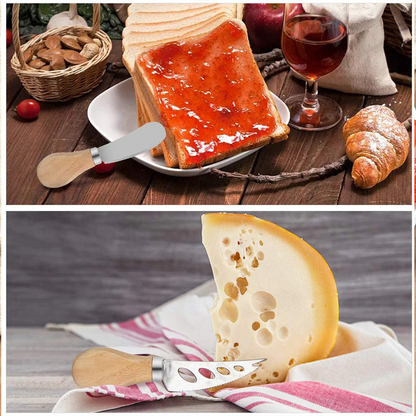 Set 6 cutite cu maner de lemn pentru branzeturi — Mai Mult Confort în Bucătărie