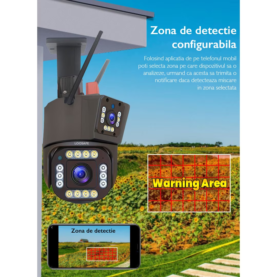 Camera de Supraveghere Tripla WIFI 12MP Ultra HD — Control și Siguranță Zi de Zi