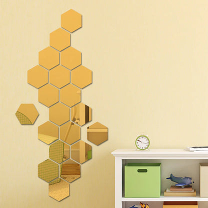 Set 12 oglinzi acrilice autoadezive decorative forma hexagon 20 si — Confort Practic Pentru Casa