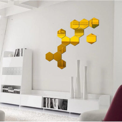 Set 12 oglinzi acrilice autoadezive decorative forma hexagon 20 si — Confort Practic Pentru Casa