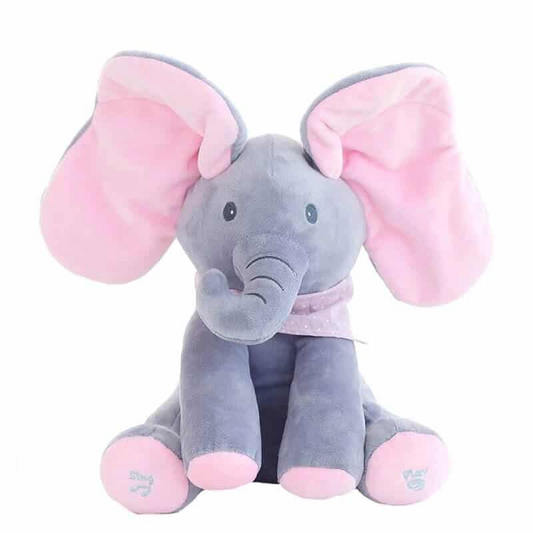 Jucărie Elefant Interactiv Cucu-Bau Muzical, Vorbește și Își Mișcă Urechile, 30CM, A-144