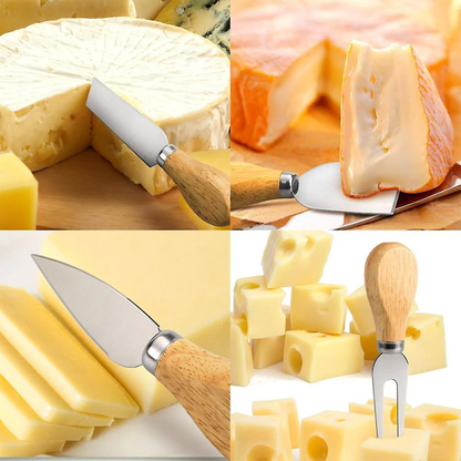 Set 6 cutite cu maner de lemn pentru branzeturi — Mai Mult Confort în Bucătărie