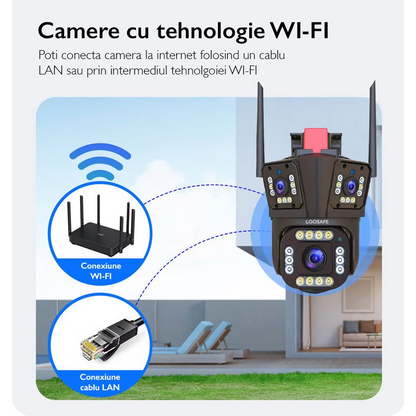 Camera de Supraveghere Tripla WIFI 12MP Ultra HD — Control și Siguranță Zi de Zi