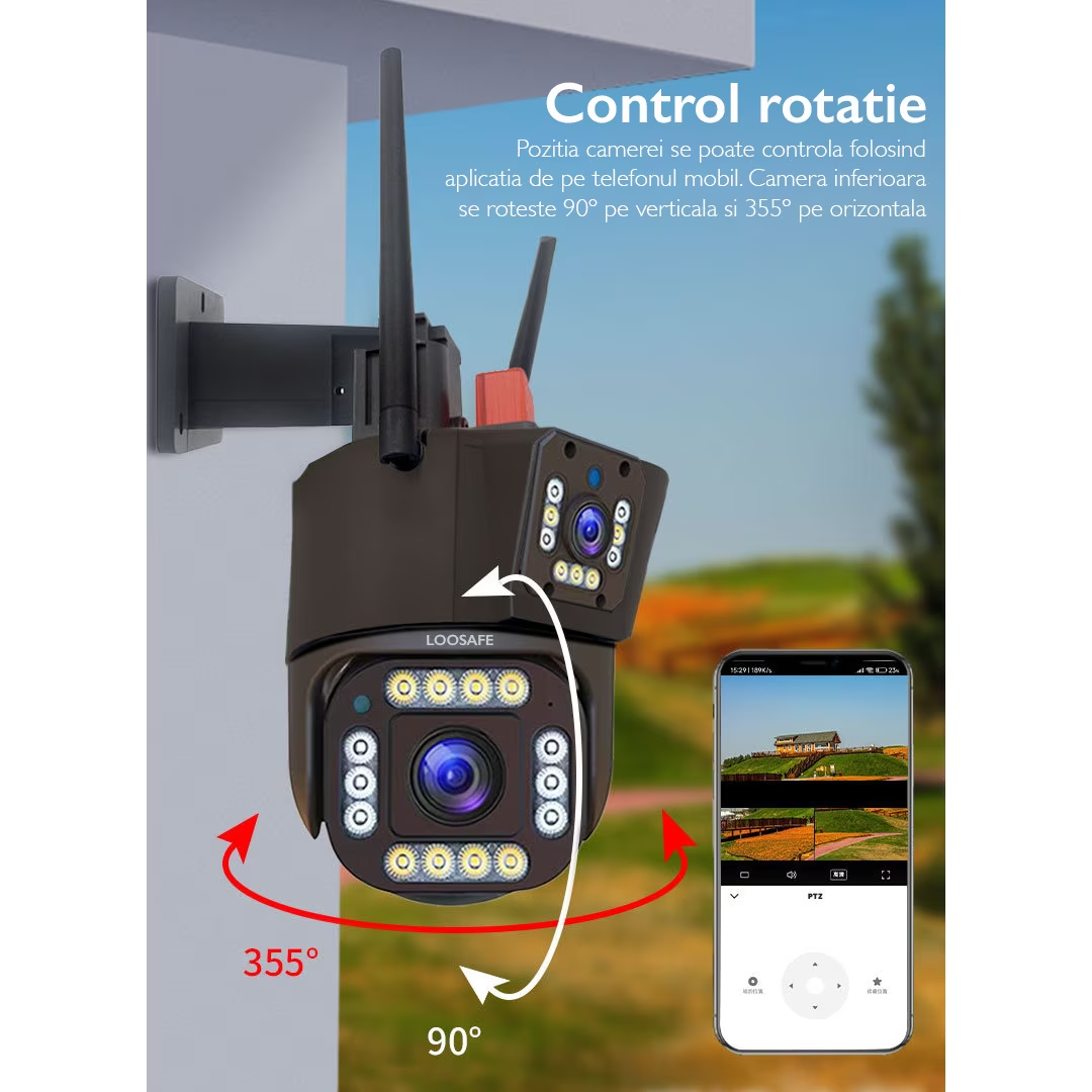 Camera de Supraveghere Tripla WIFI 12MP Ultra HD — Control și Siguranță Zi de Zi