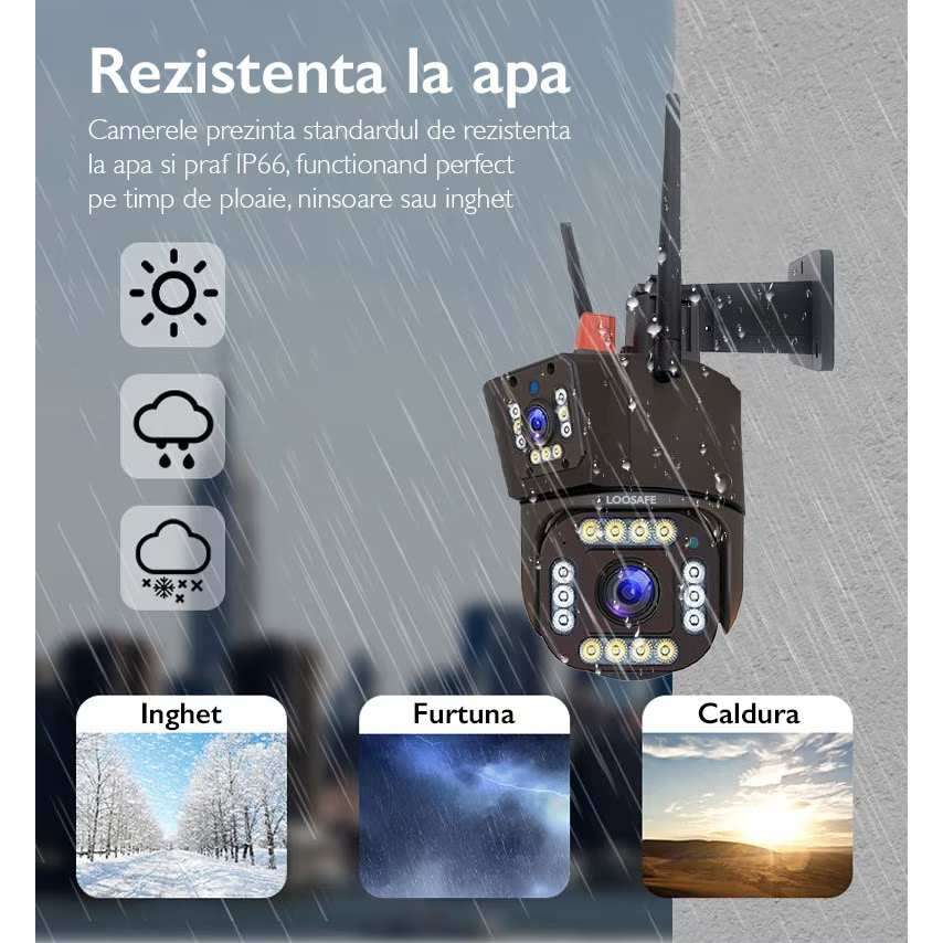 Camera de Supraveghere Tripla WIFI 12MP Ultra HD — Control și Siguranță Zi de Zi