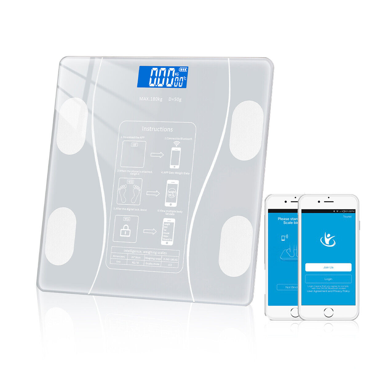 Cantar corporal cu ecran digital Iluminat conectare bluetooth — Confort Personal Zi de Zi