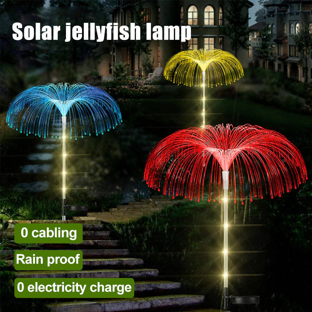 Set 2 Lampi Solare RGB Tip Palmier cu Fibra Optica Pentru Gradina, A-125-24