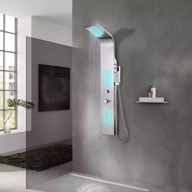 Panou dus hidromasaj inox auriu/argintiu 5 functii — Confort Practic Pentru Casa Ta