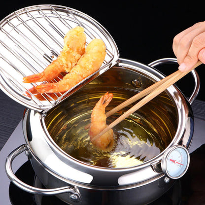 Friteuza in japonez din oțel inoxidabil cu termometru pe capac — Mai Mult Confort în Bucătărie
