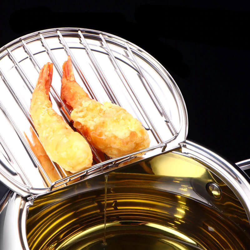 Friteuza in japonez din oțel inoxidabil cu termometru pe capac — Mai Mult Confort în Bucătărie