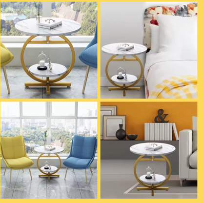 Masuta de cafea rotunda cu design tip marmura — Confort Practic Pentru Casa Ta